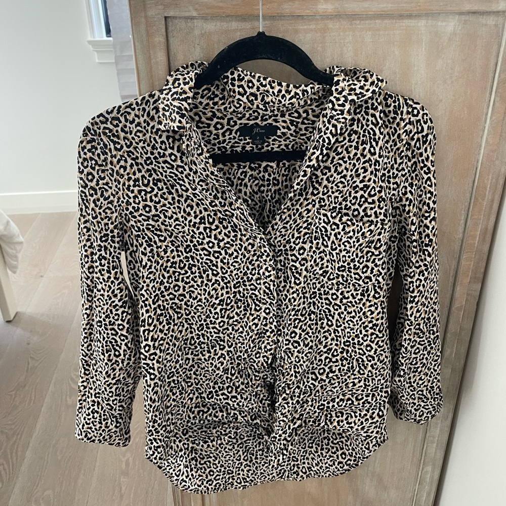 J crew leopard print silk button up